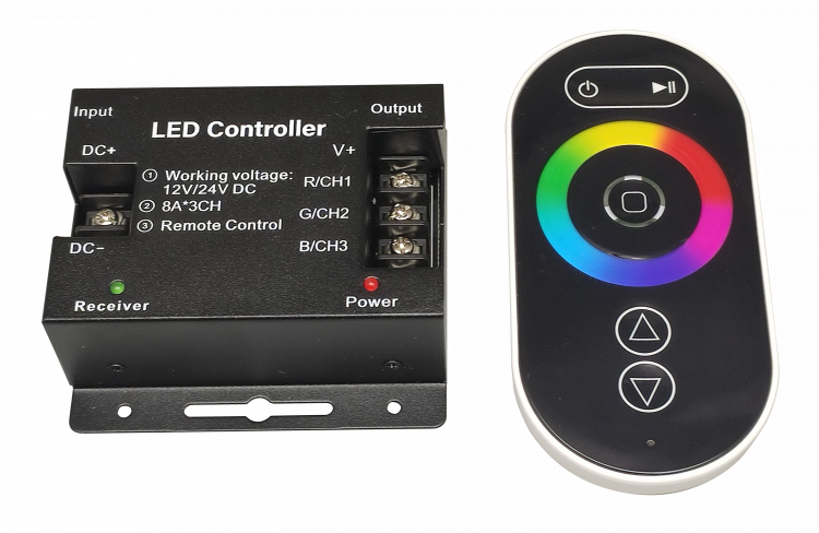 Контроллер с сенсорным ПДУ  SR-RGB-S-24A  12/24V 288/576W